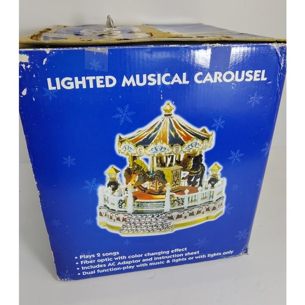 Christmas Lighted Musical Carousel Vintage Decor Lights Music Movement Xmas
